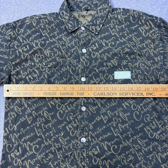 BEDXXSAUSUP Mens Script Print Denim Shirt Los Angeles California Black Gold - Picture 6 of 9